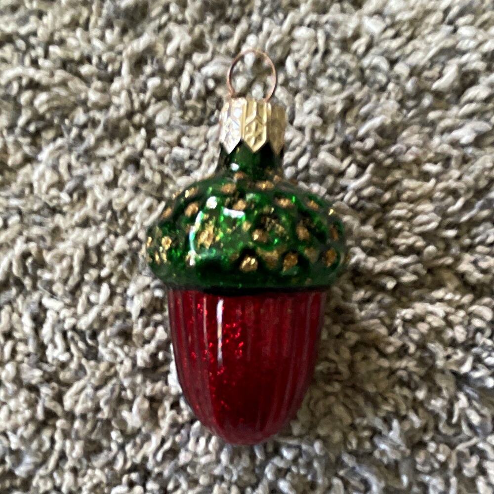 DEPT 56 GLASS ACORN ORNAMENT Red & Green Gold Glitter 2.5" HOLIDAY CHRISTMAS